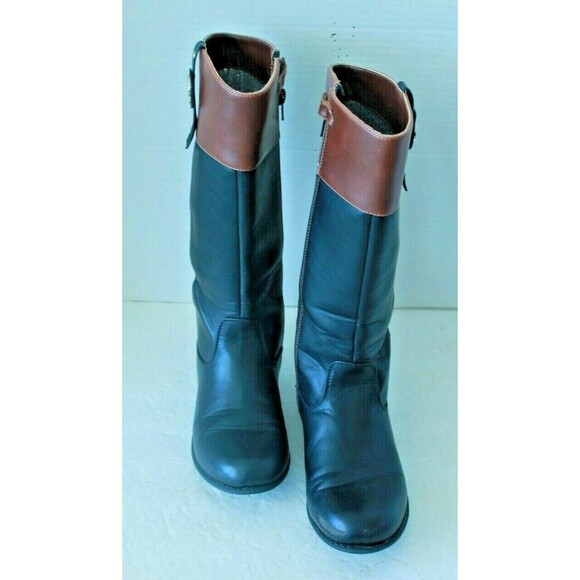Tommy Hilfiger Riding Boots Black Tan Cognac Side Zip Womens Size 4 - Picture 3 of 8
